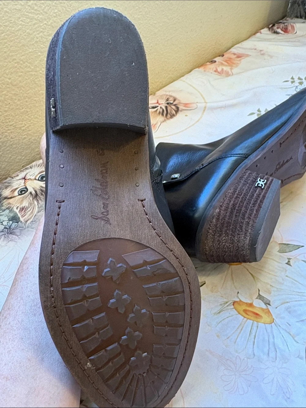 Sam Edelman Black Leather Ankle Booties with Side Zip & Button Detail